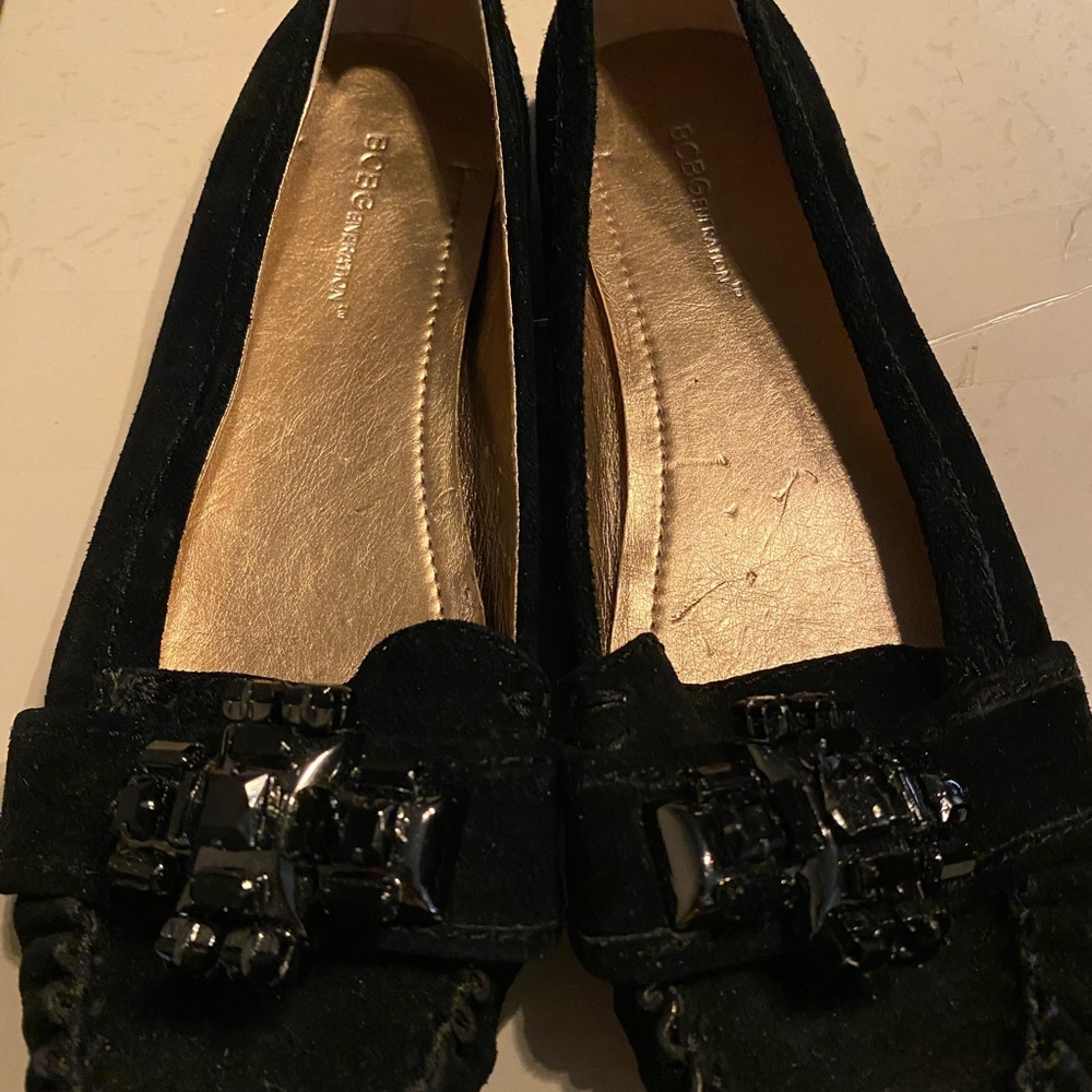 BCBGeneration Black Suede Flats with Embellishment